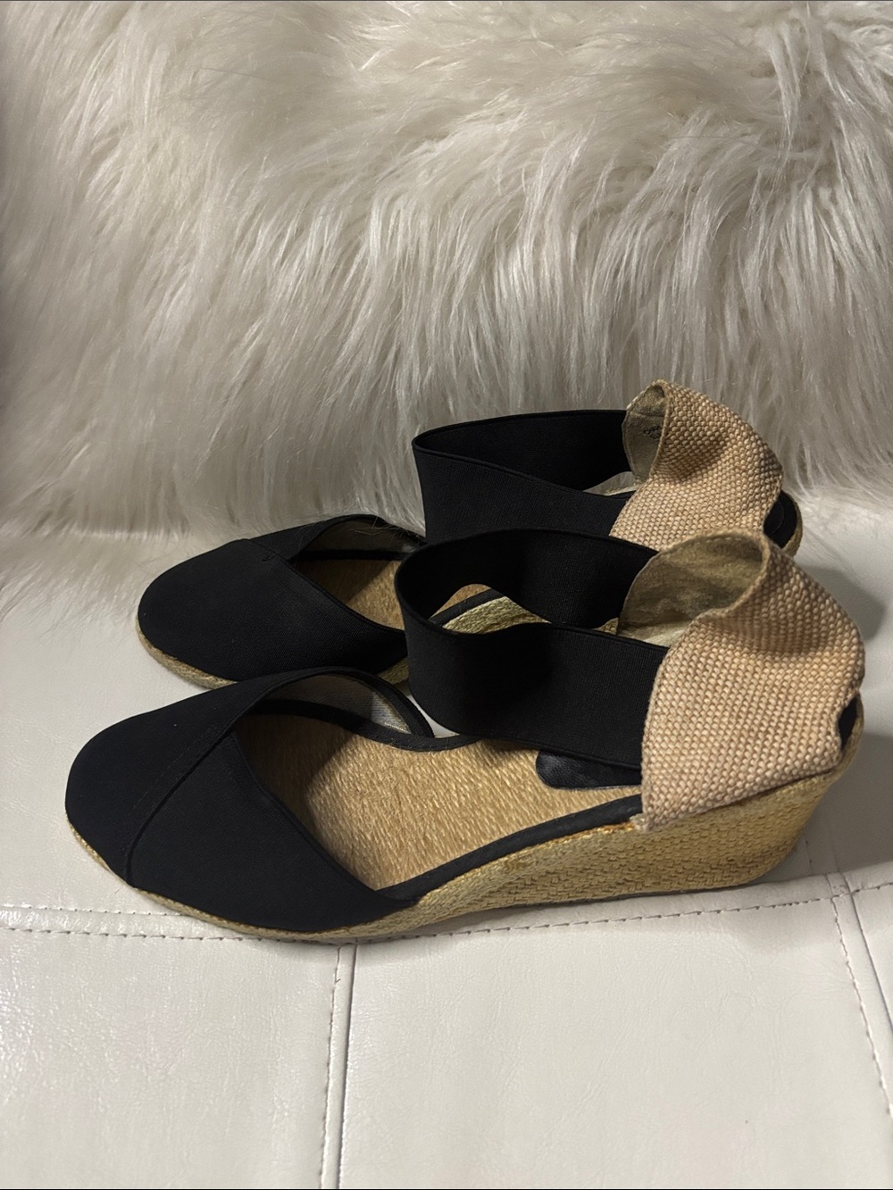 Lauren Ralph Lauren Black and Tan Espadrille Wedge Sandals
